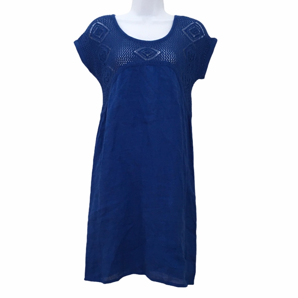 Comptoir Des Cotonniers Linen Crochet Shift Dress Small